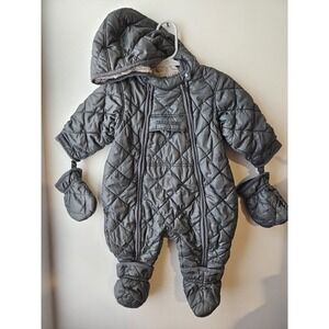 Taille Zéro Baby Snowsuit One-Piece with Mittens & Booties Gray Quilted 6M